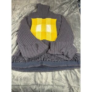 JW Anderson Tartan Plaid Turtleneck Sweater Fringe Oversized Knit Women's M